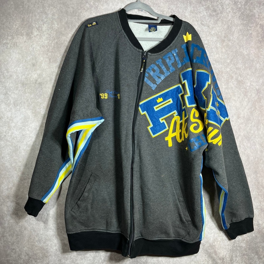 Akademiks Bomber Jacket Mens XXL Gray Fleece Zip Up Casual Streetwear Hip Hop